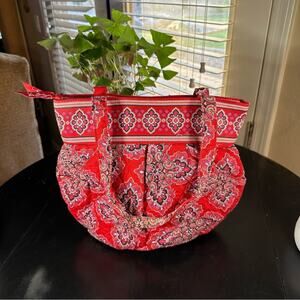 Vintage Vera Bradley Red Floral Print Quilted Cotton Shoulder Bag